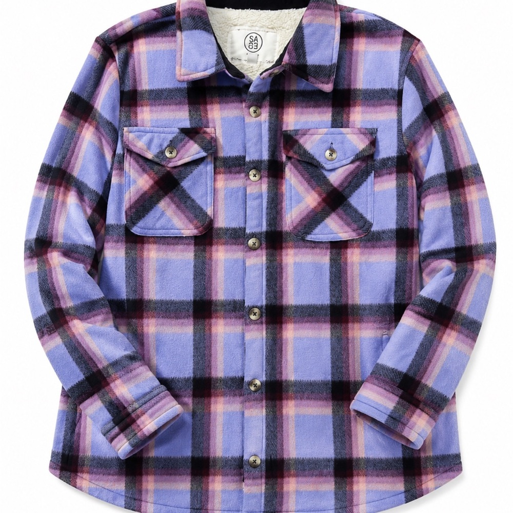 Sage Purple Plaid Sherpa-Lined Shacket